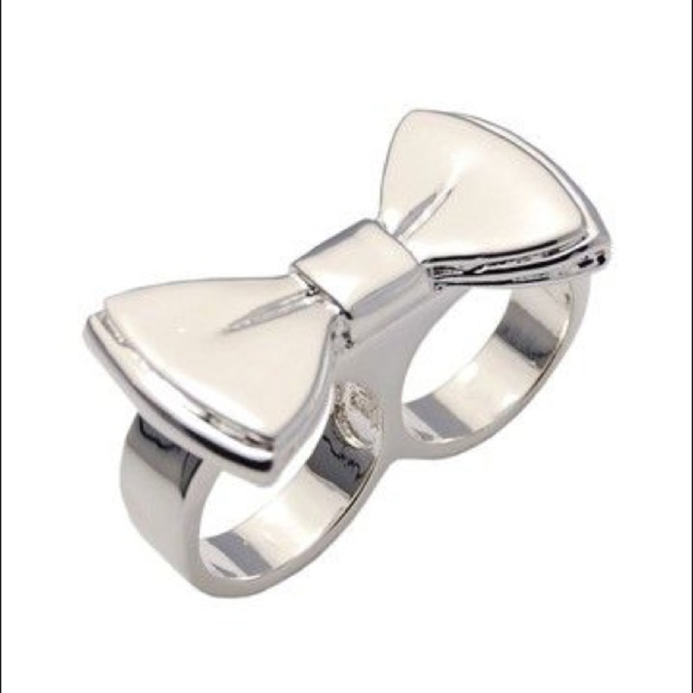 🚨 Double Finger Bow Ring Silver 2 Finger 6/7